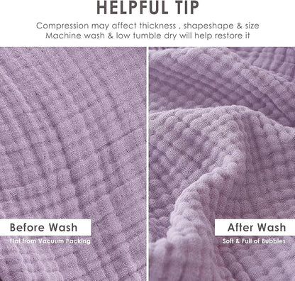 EMME Cotton Throw Blanket for Couch Soft Airy Muslin Bed Blankets Lightweight Breathable Blanket All Season Gauze Blanket, Lavender