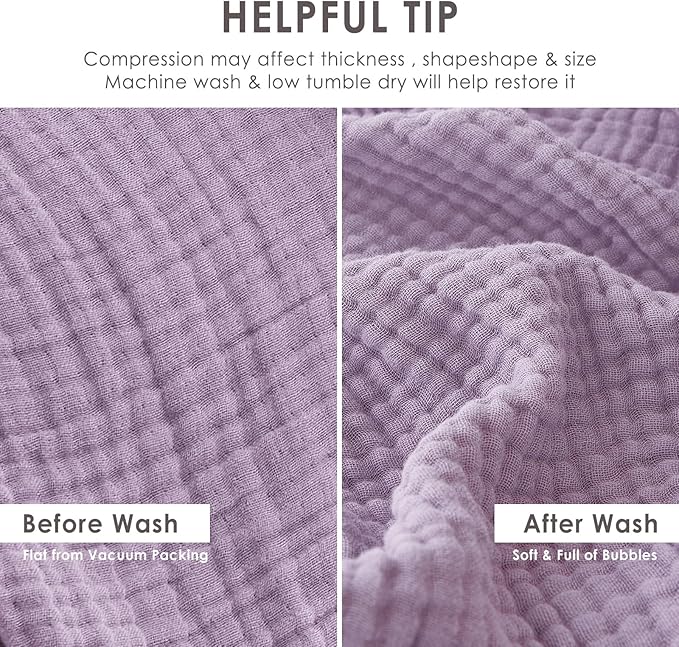 EMME Cotton Muslin Blanket King Size - Soft, Breathable Layering Blanket, 108"x90", All Season Gauze, Lavender