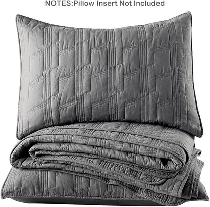 HORIMOTE HOME 100% Cotton Quilt Set Twin Size, Dark Grey Pre-Washed 2-Piece Bedspread Coverlet Set, Cozy Lightweight Stitching Bedding Cover with 1 Sham in Geometric Pattern for All Season