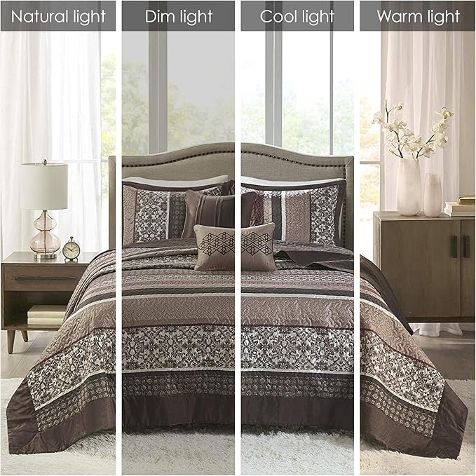 Madison Park Princeton Reversible Quilted Bedspread Set, Solid Reverse Summer Breathable, Lightweight All Season Bedding Layer, Matching Shams, Bedspread King(120"x118"), Red 5 Piece