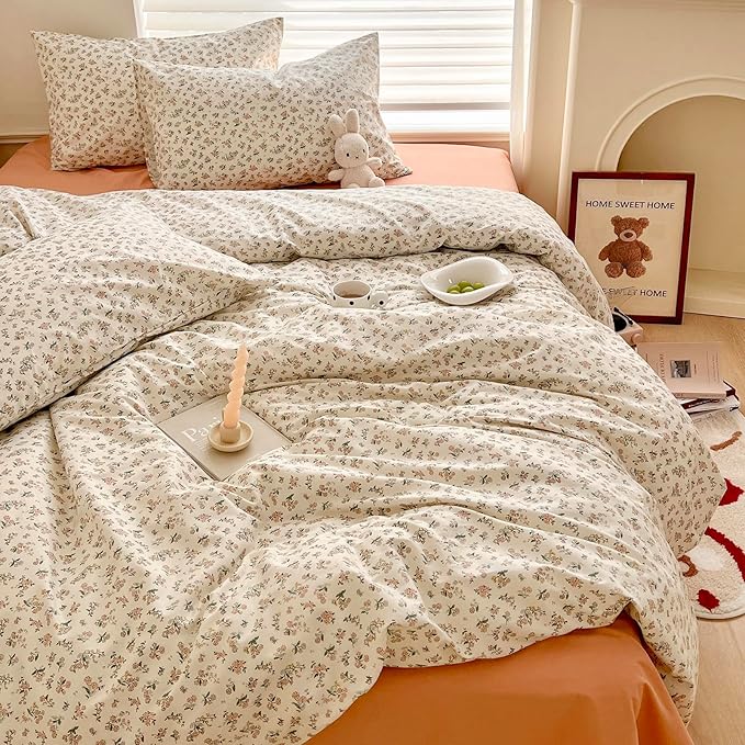 Floral King Size Comforter Set Fluffy Boho Bedding Set Cute Soft Lightweight Down Alternative Bedding Comforter Set Breathable Farmhouse Microfiber Vintage Comforter with 2 Pillowcases