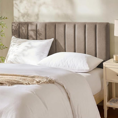 Hearth & Harbor Wall Mounted Full Headboard Only, Bed Headboard Full Size | Easy Assemble, Floating Peel & Stick, Upholstered Channel Stitched, 3D Wall Panels, 5 Strips of 3M Tape Included, Mocha Brown