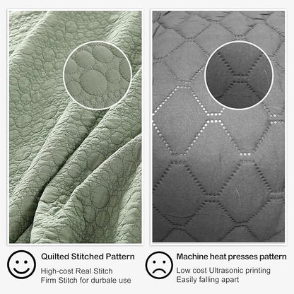 HORIMOTE HOME Quilt Set Twin Size Sage Green, Classic Geometric Spots Stitched Pattern, Pre-Washed Microfiber Chic Rustic Look, Ultra Soft Lightweight Quilted Bedspread for All Season, 2 Pieces