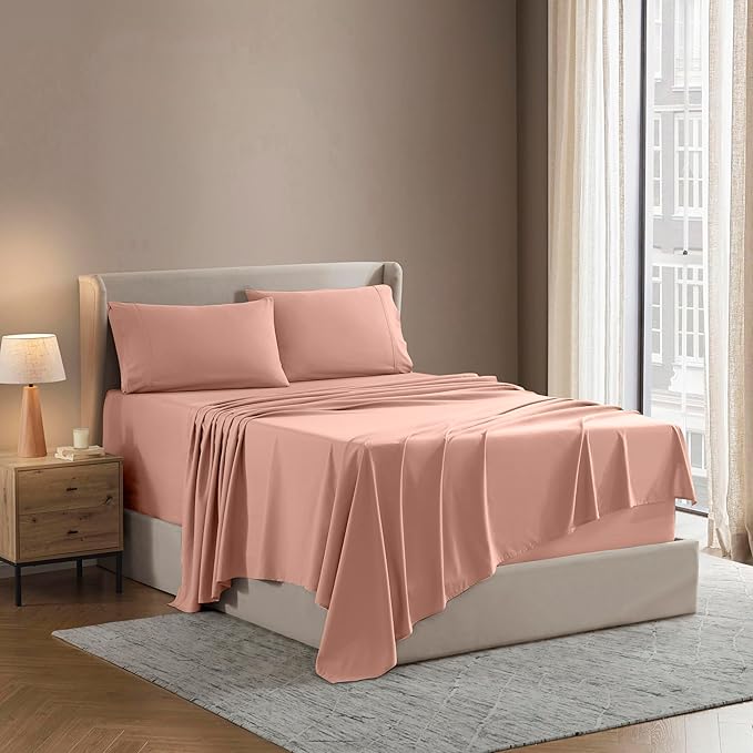 Nestl Queen Sheet Set - Luxury 1800 Ultra-Soft Microfiber Bed Sheets - Double Brushed - Deep Pockets - Easy Fit - 4 Piece Set - Bedding Sheets & Pillowcases (Queen, Peach)