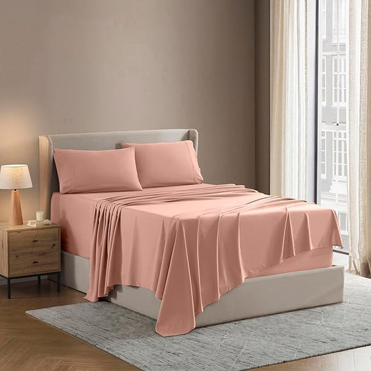 Nestl King Sheet Set - Luxury 1800 Ultra-Soft Microfiber King Bed Sheets - Double Brushed - Deep Pockets - Easy Fit - 4 Piece Set - Bedding Sheets & Pillowcases (King, Peach)