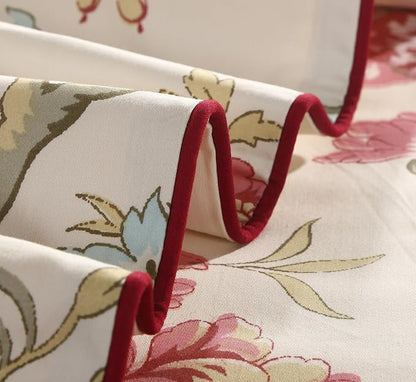 WINLIFE 100% Cotton Pillowcases Floral Printed Pillow Cases Set of 2 Red Flowers and Green Branches Leaf Pattern Pillow Cover Queen 20x30''