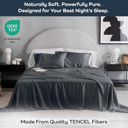 Olive + Crate Tencel Lyocell Eucalyptus Twin XL Sheets - Extra Long Sheet Set - Cooling Tencel Sheets for Hot Sleepers with 16 Inch Deep Pocket Fit - Charcoal 3-Piece Set