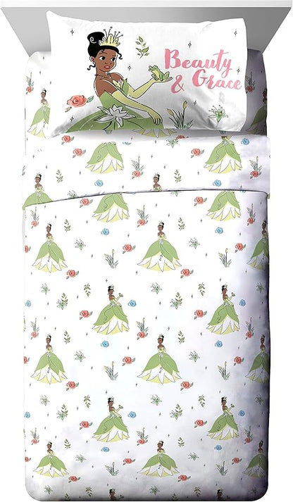Jay Franco Disney The Princess and The Frog Beauty & Grace 7 Piece Full Size Bed Set - Includes Comforter & Sheet Set Featuring Tiana - Super Soft Bedding Fade Resistant Microfiber (Official Product)