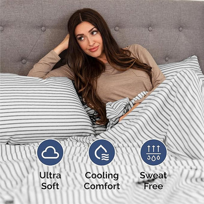 Cal King 6 Piece Sheet Set - Comfy Breathable & Cooling - Soft Hotel Luxury Bedding Set w/ 8-16 Inch Deep Pockets - 1 Flat & 1 Fitted Sheet & 4 Pillowcases - Wrinkle Free & Easy Care - Grey Stripes 2
