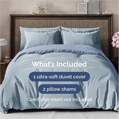 Duvet Cover Cal King Size Set - Extra Soft Cal King Duvet Cover 104" x 98" with 2 Pillow Shams - Hotel Luxury, Easy Care & Fade Free w/ Zipper Closures & Ties - Comfy and Breathable (Heathered Blue)