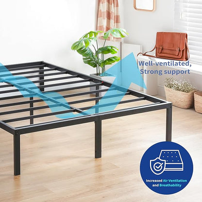 Olee Sleep 14 Inch Heavy Duty Steel Slat Anti-Slip Support, Easy Assembly Platform Bed Frame, Noise Free Steel Mattress Foundation, Maximum Storage, No Box Spring Needed, Black, King Size