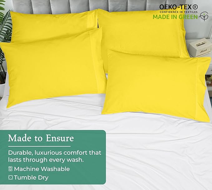 Royale Linens Standard Pillowcase Set of 2 - Bed Pillow Cover - 20"x26" - Pillowcases - 1800 Brushed Microfiber, Wrinkle & Fade Resistant - Soft & Cozy- Standard Size Pillow Case (STD, Yellow)
