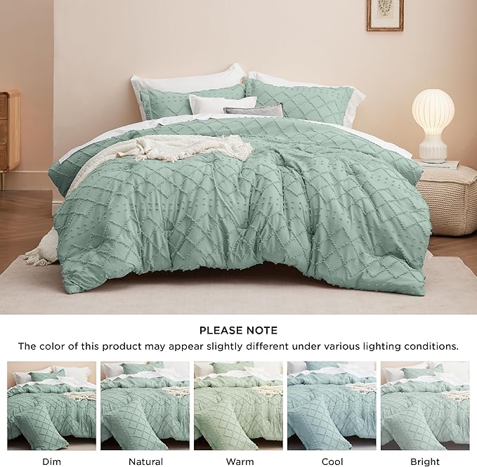 Bedsure King Comforter Set - Sage Green Comforter, Boho Tufted Shabby Chic Bedding for Kids, 3 Pieces Vintage Farmhouse Bed Set for All Seasons, Fluffy Soft Bedding with 2 Pillow Shams