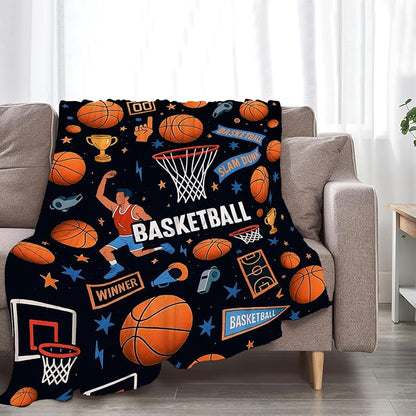 Basketball Blanket Super Soft Warm Fluffy Fleece Flannel Ball Sports Throw Blanket Cozy Fuzzy Plush Stuff Bedding Blankets Gifts for Teens Boys Kids Women Girls Adults 60"X50"