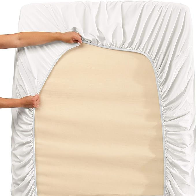 Hearth & Harbor Extra Deep Pocket Queen Sheets Sets - Fits Mattress 18-24 Inches Deep - Extra Deep Pocket Sheets - 6 Piece Queen Size - White