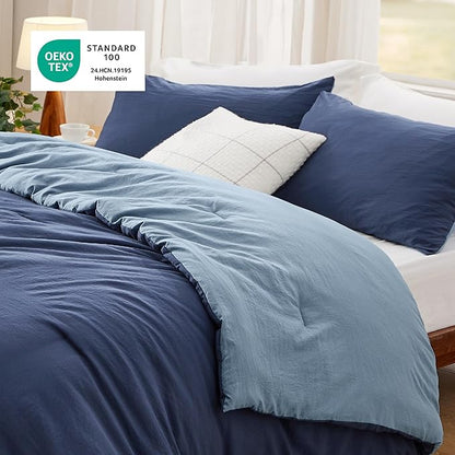 Bedsure King Comforter Set, Navy Blue Soft Prewashed Bedding for All Seasons, 3 Pieces GentleSoft™ Bed Set, 1 Lightweight Comforter (104"x90") and 2 Pillowcases (20"x36")
