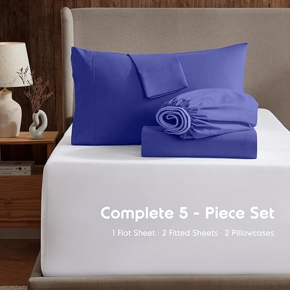 Nestl Microfiber 5-Piece Split King Sheet Set, Royal Blue, Hotel Luxury, Wrinkle Free, Extra Soft Bedding Sheets & Pillowcases