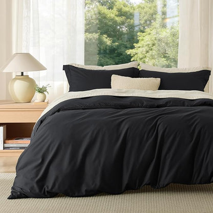 Bedsure Duvet Cover King Size - Soft Double Brushed Bedding Set for Kids & Adults, Zipper Closure, 3 Pieces, Includes 1 Duvet Cover (104"x90") & 2 Pillow Shams, NO Comforter, Black