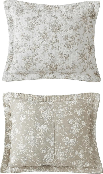 Laura Ashley - King Quilt Set, Reversible Floral Cotton Bedding with Matching Shams, Medium Weight for Year Round Use, Oek-Tex Certified (Walled Garden Brown)