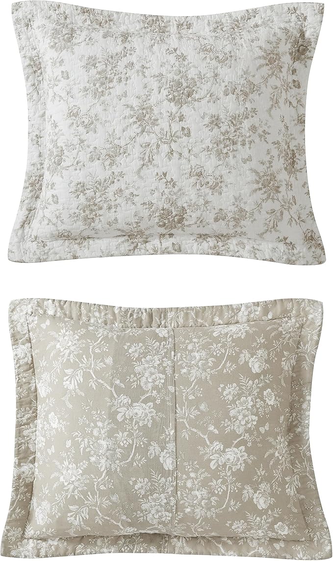 Laura Ashley - Twin Quilt Set, Reversible Floral Cotton Bedding with Matching Sham, Home Decor for All Seasons (Walled Garden Brown, Twin)