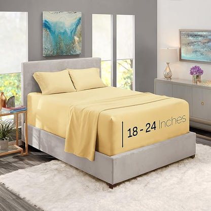 Nestl Full Size Sheet Set, 4 Piece Extra Deep Pocket (18-24 inches), Microfiber, Hotel Luxury, Soft, Breathable, Wrinkle-Free, Easy to Care, Vanilla Yellow