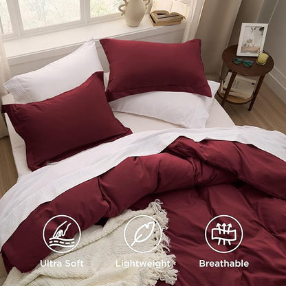 Bedsure Winery Twin Duvet Cover - 2 Pieces Prewashed Extra Soft Bedding Set, Includes 1 Duvet Cover Twin Size 68x90 Inches with Zipper Closure & 1 Pillow Sham, Comforter Not Included