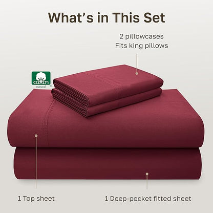California Design Den Deep Pocket King Sheet Set - Luxury 600 Thread Count Bed Sheets 100% Cotton Sateen, King Size Sheets Set - Brick Red