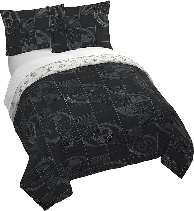 Jay Franco Kids Duvet Cover Set with Sham & Pillowcase – Ultra-Soft Bedding for Room Decor, Cover ONLY Comforter NOT Included, Black - Marvel Comics, 3 Piece Full