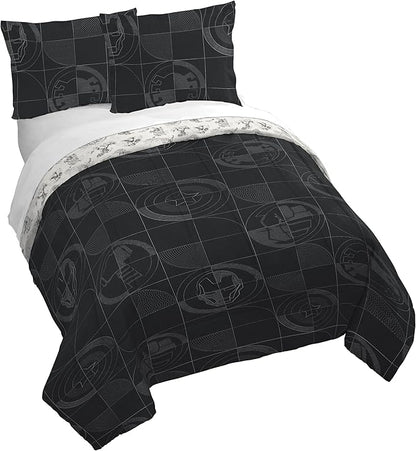 Jay Franco Kids Duvet Cover Set with Sham & Pillowcase – Ultra-Soft Bedding for Room Decor, Cover ONLY Comforter NOT Included, Black - Marvel Comics, 3 Piece Full