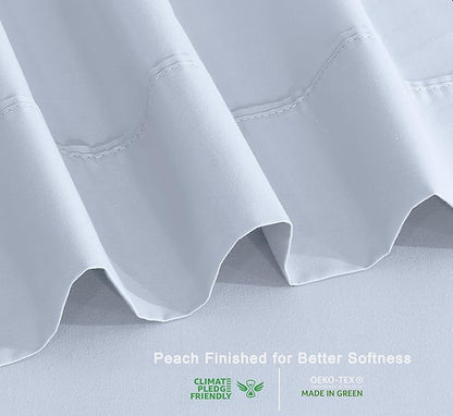 RUVANTI 100% Organic Cotton Sheets Twin Size, Percale Weave, GOTS Certified, 3-Piece Set, Deep Pocket 15", Crisp & Breathable, Soft Durable Bedding, Sábanas Algodón Orgánico – Arctic Ice