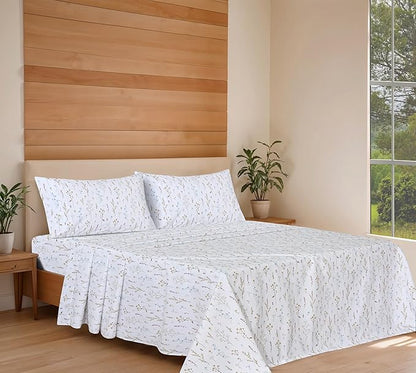 RUVANTI 100% Organic Cotton Sheets Split King, Percale Weave, GOTS Certified, 5-Piece Set, Deep Pocket 15", Crisp & Breathable, Soft Durable Bedding, Sábanas Algodón Orgánico – Field Flower