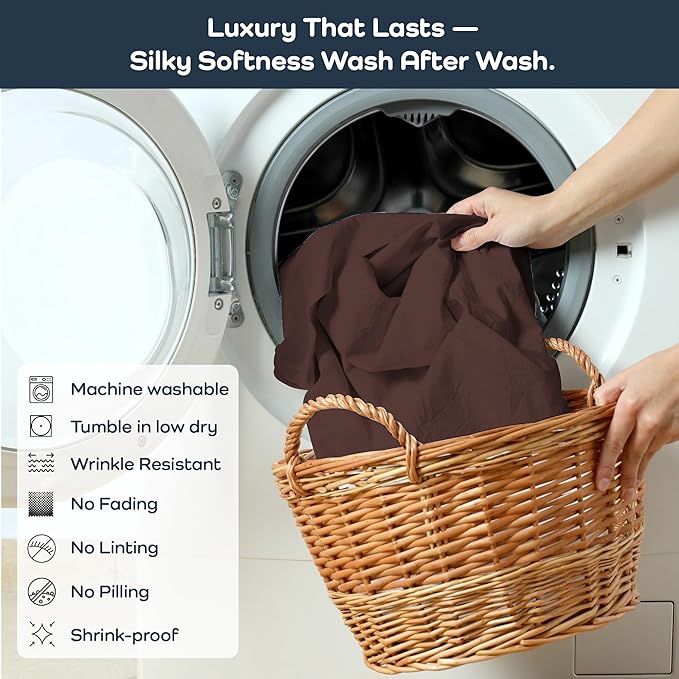 Olive + Crate Tencel Lyocell Eucalyptus Queen Size Sheet Set - Cooling Tencel Sheets for Hot Sleepers with 18 Inch Deep Pocket Fit - Cacao 4-Piece Set