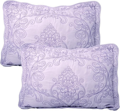 Home Soft Things Damask 4 Piece Bedspread Set,Scalloped Edge Reversible Quilt Coverlet Comforter Prewashed Bedding Set, Matelasse Embossed Floral Solid Pattern,Lavender Fog Oversize King(120" x 120")