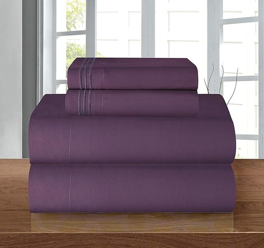 Elegant Comfort Luxury 1500 Premium Hotel Quality Microfiber 4-Piece Sheet Set - Wrinkle Resistant, All Around Elastic Fitted Sheet, Deep Pocket up to 16", Queen, Purple