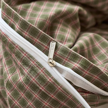 Gingham Duvet Cover King Size Sage Green Washed Cotton King Size Comforter Cover Plaid Checkered Country Zipper Duvet Cover Set with Corner Ties Boho Soft Bedding Set for Boys Duvet Protector