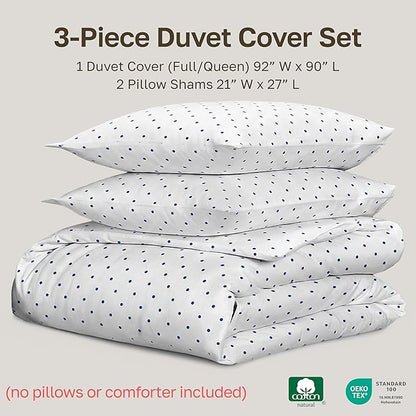 California Design Den Printed Full/Queen Size Duvet Cover Set - 400 Thread Count Sateen, 100% Cotton, Button Closure and Corner Ties (3 Piece, Polka Dot)