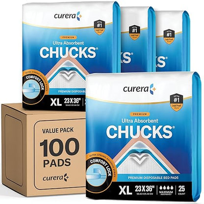 Chucks Premium Disposable Underpads 23”x36” [100-Count] Ultra Absorbent Chux Incontinence Bed Pads Disposable Adult with Adhesive Tape, Pee Pads Pet Training Pads X-Large 23x36 Bulk Pack