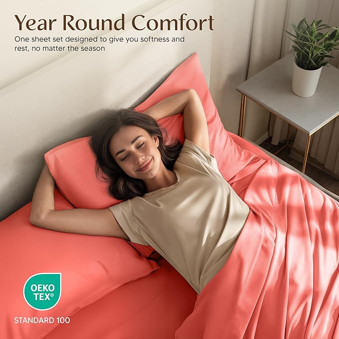 Utopia Bedding Queen Size Sheet Set – 4 Piece Bed Sheets, Soft and Breathable Microfiber, Includes 1 Fitted Sheet, 1 Flat Sheet and 2 Pillowcases – Oeko Tex (Coral)