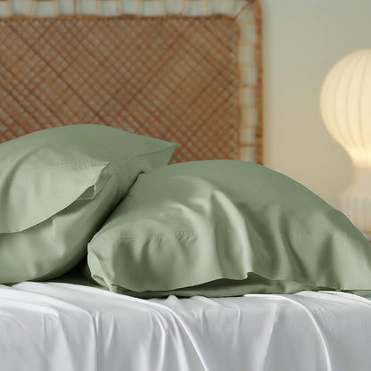 Bedsure Pillow Cases Queen, Cooling Pillow Cases, Rayon Derived from Bamboo Sage Green Pillowcases Queen Size Set of 2, PureWoven Silky Soft Bedding Pillow Covers with Envelope Closure, 20x30 Inches