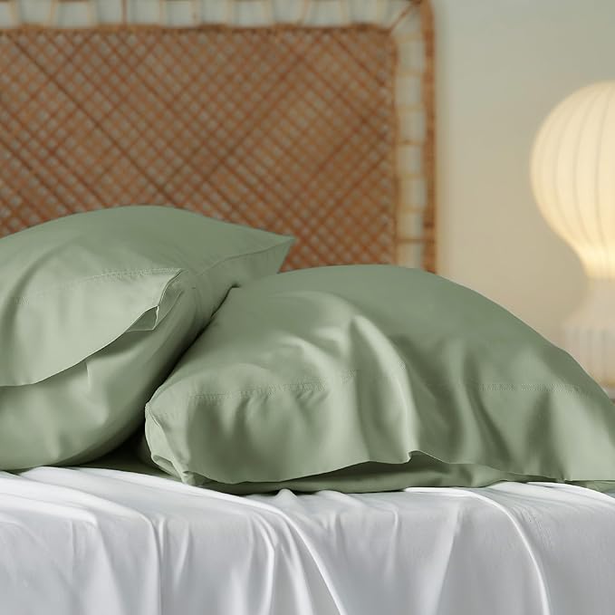 Bedsure King Size Pillow Cases Set of 2, Cooling Pillow Cases King, Rayon Derived from Bamboo Sage Green Pillowcases, PureWoven Silky Soft Bedding Pillow Covers with Envelope Closure, 20x36 Inches