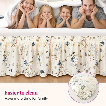 RIMELA Cream Balloon Bed Skirt Queen Size 15 Inch Drop, Elastic Bed Skirting for Bed Frame, Bedding Dust Ruffle Easy to Install, Lightweight Wrap Around Adjustable Bedskirt,Bedroom Decor