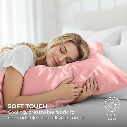 Satin Pillowcase 2 Pack - King Size (20"x40", Pink) - Silky Pillow Cases for Hair and Skin - Satin Pillow Covers with Envelope Closure - Extra Soft Premium Microfiber