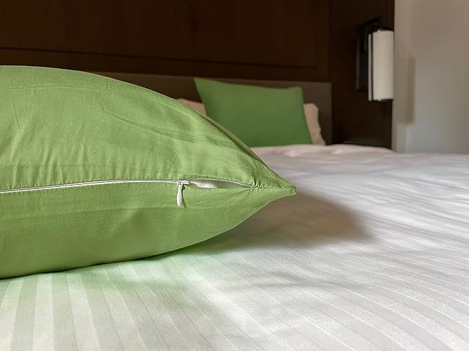 iMaylex Soft 100% Cotton Zipper Closure Pillowcases, Cozy and Lightweight Pillow Case, Set of 2, Olive Green, King, 20" x 36"