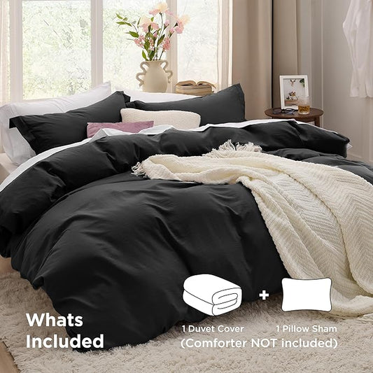 Bedsure Black Duvet Cover Twin/Twin XL Size - 2 Pieces Prewashed Cotton-Like Polyester Extra Soft Bedding Set, Includes 1 Duvet Cover 68x90 Inches with Zipper Closure & 1 Pillow Sham, No Comforter