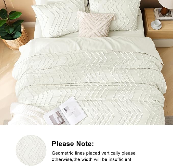Litanika Ivory Full Size Comforter Set with Sheets - 7 Pieces Bed in a Bag Full Boho Tufted Complete Bedding Sets with Comforter, Sheets, Pillowcases & Shams