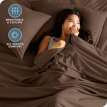 Bare Home King Sheet Set - 1800 Ultra-Soft Microfiber King Bed Sheets - Double Brushed - Deep Pockets - Easy Fit - 4 Piece Set - Bedding Sheets & Pillowcases (King, Cocoa)