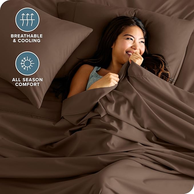Bare Home Split Head Flex King Sheet Set - 1800 Ultra-Soft Microfiber Bed Sheets - Double Brushed - Deep Pockets - Easy Fit - 4 Piece Set - Bedding Sheets & Pillowcases (Cocoa)