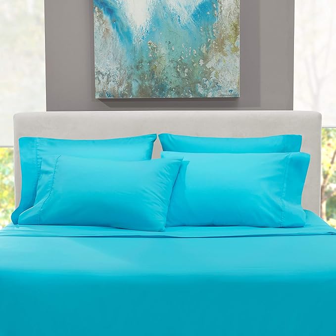 Hearth & Harbor Extra Deep Pocket Sheets - Fits Mattress 18-24 Inches Deep - Extra Deep Pocket California King Size - 6 Piece Cal King Sheets - Cal King, Beach Blue