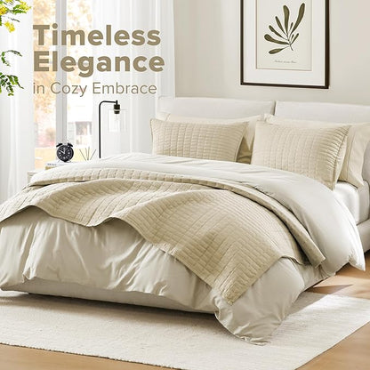 Comfort Spaces Kienna Quilt Set- Double Sided Stitching Design Summer Blanket, Lightweight, Soft, All Season Bedding Layer, Matching Sham, Ivory, Coverlet King (104"x90") 3 Piece
