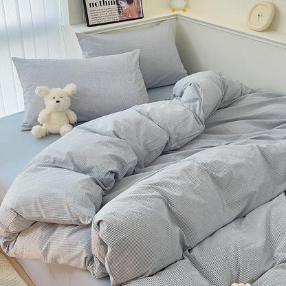 mixinni Blue Striped Duvet Cover Twin Size - 100% Washed Cotton Pinstripe Comforter Cover with Zipper Closure, Lightweight & Breathable, 3 Pieces Minimalist Stripes Pattern Printed Bedding Set